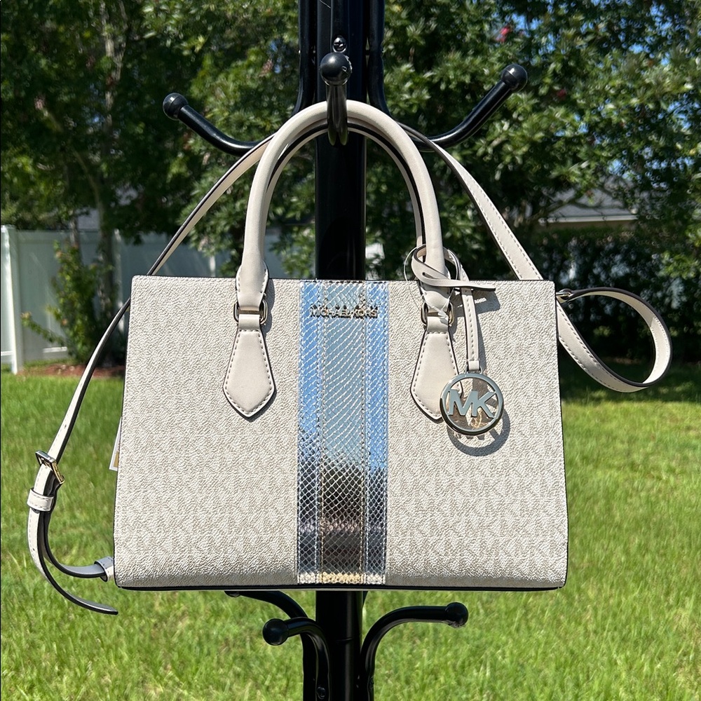 Michael Kors Cream and Blue Satchel
